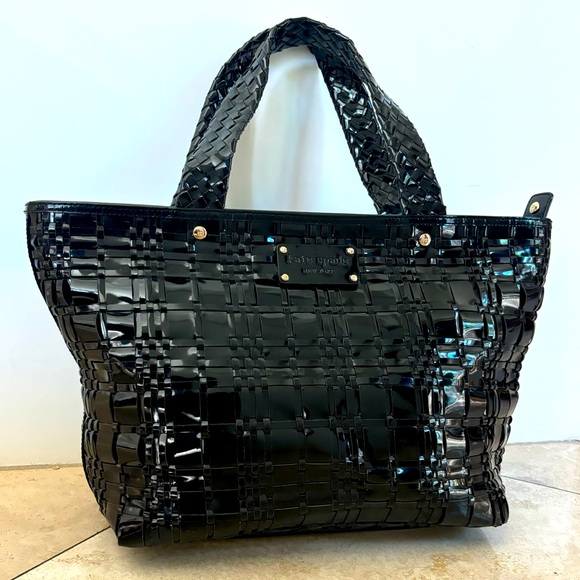 SUPER RARE KATE SPADE Black Patent
Woven Leather Satchel Tote Shoulder Bag - Picture 3 of 15